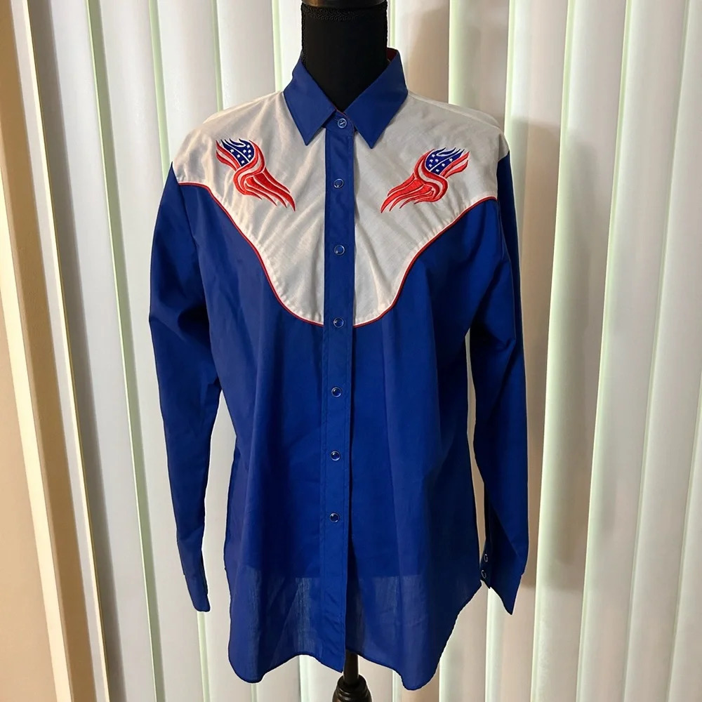 Ely Country Charmers Diamond Pearl Snap Western Shirt American Flag Embroidery